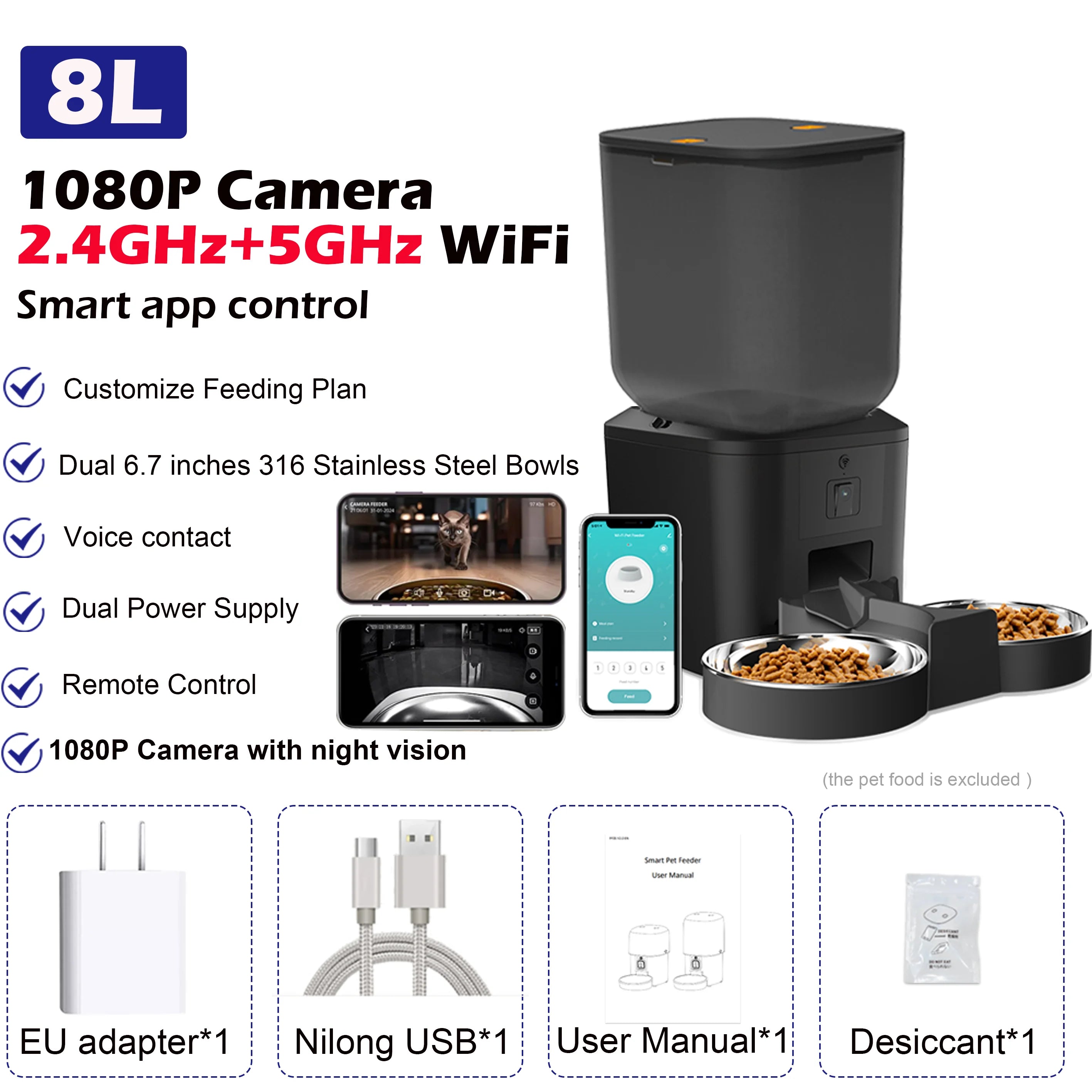 OmniFeed 8L/34 Cups Automatic Feeder With 1080p Camera
