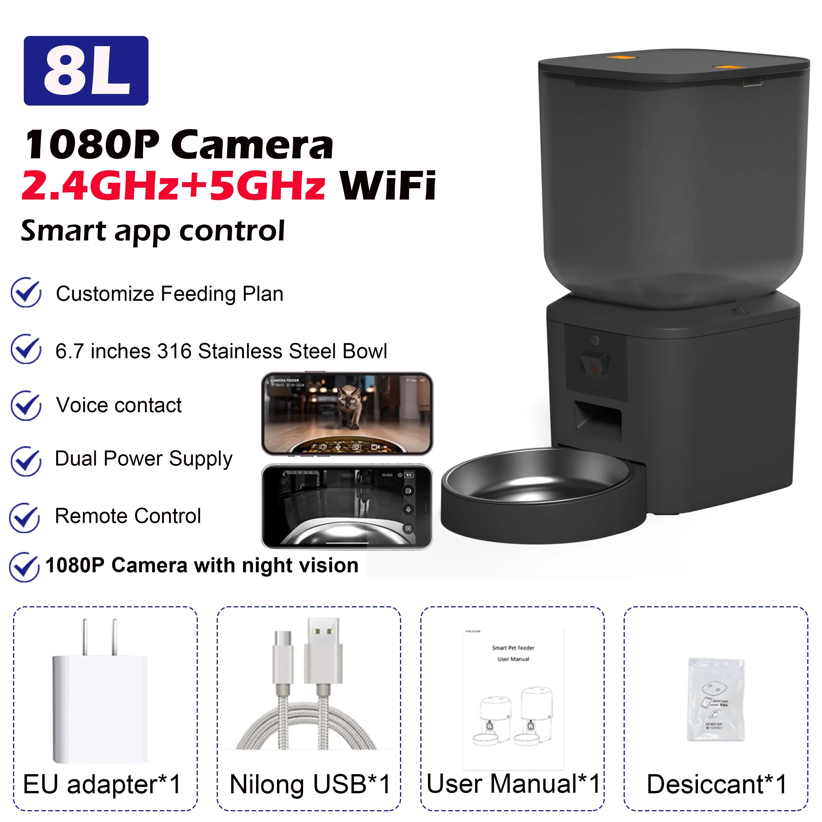 OmniFeed 8L/34 Cups Automatic Feeder With 1080p Camera